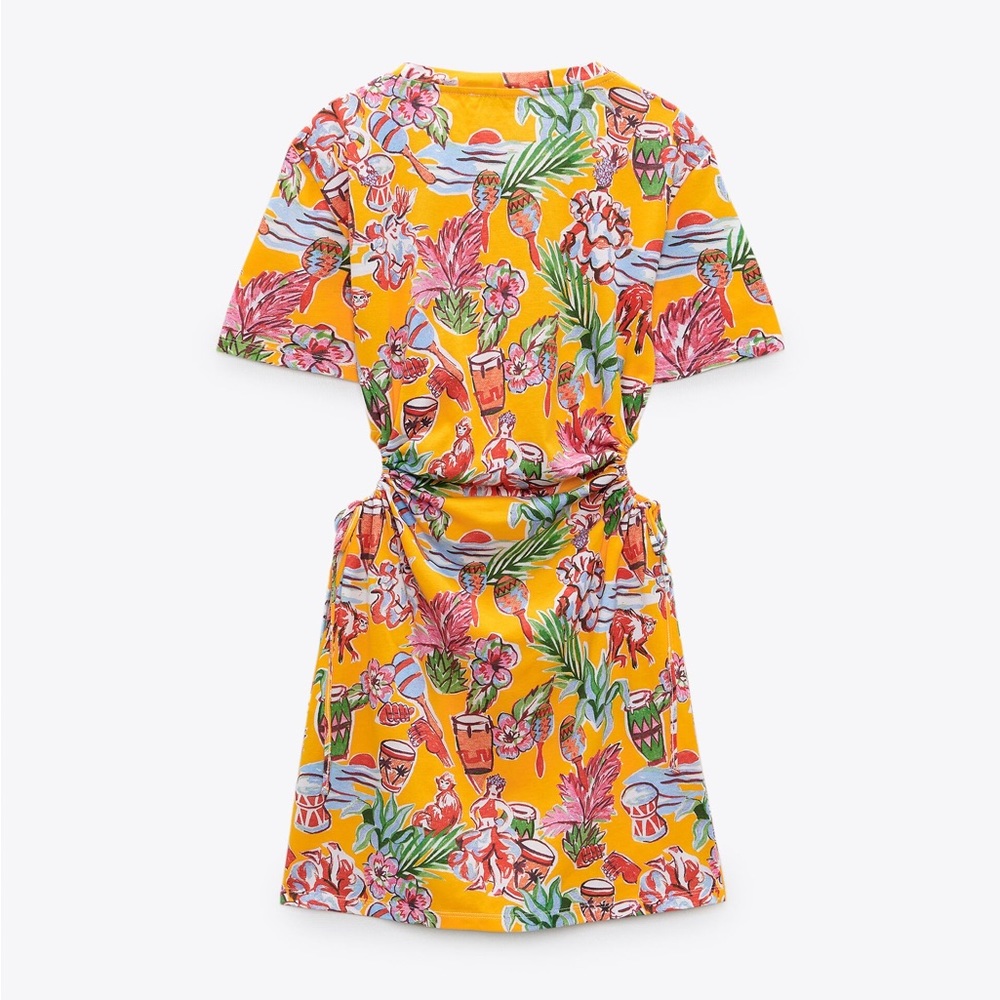 Zara Cut Out Tropical Print Dress